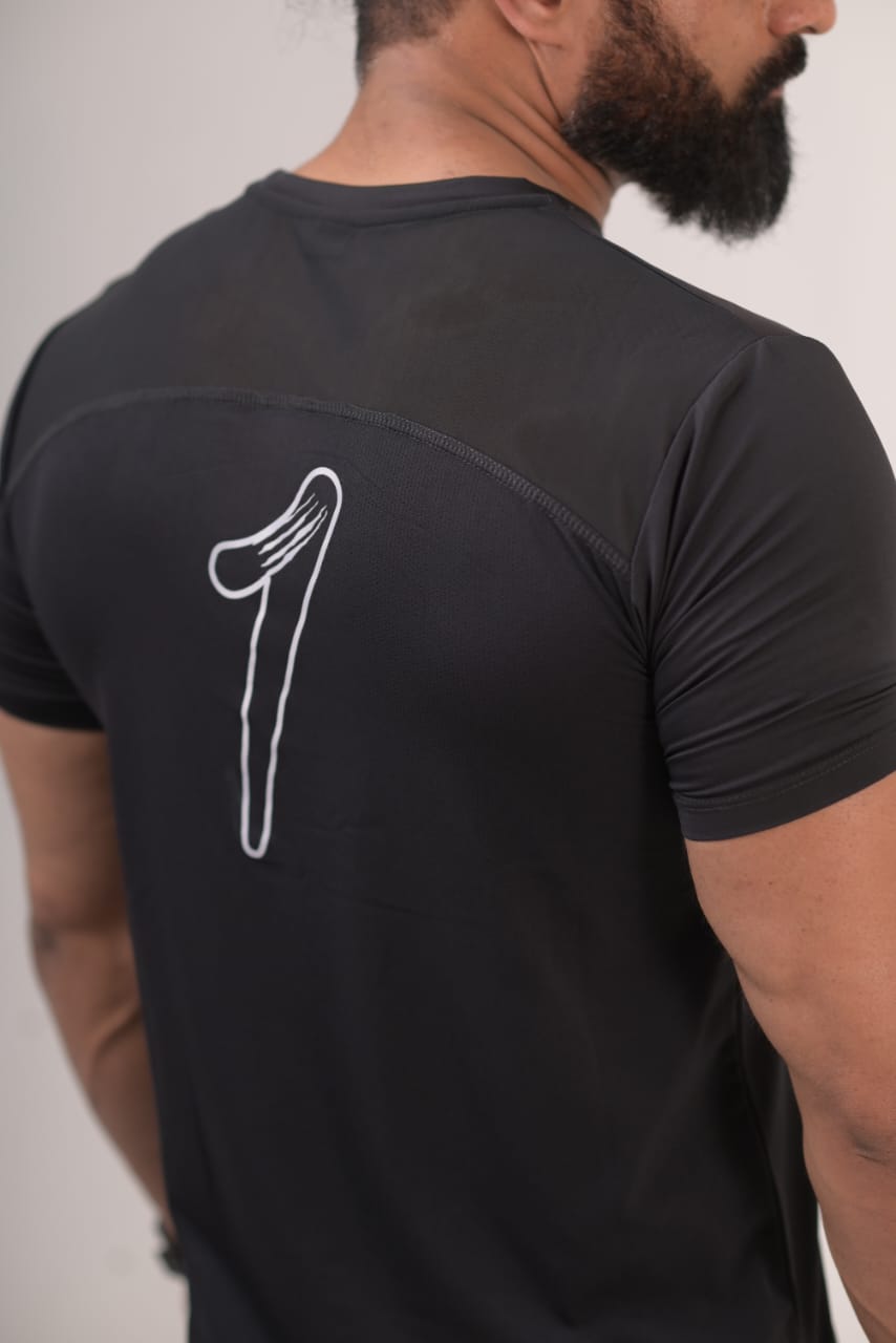 Men's Breathable Dri-Fit Black & Grey T-Shirt (back mash with net)